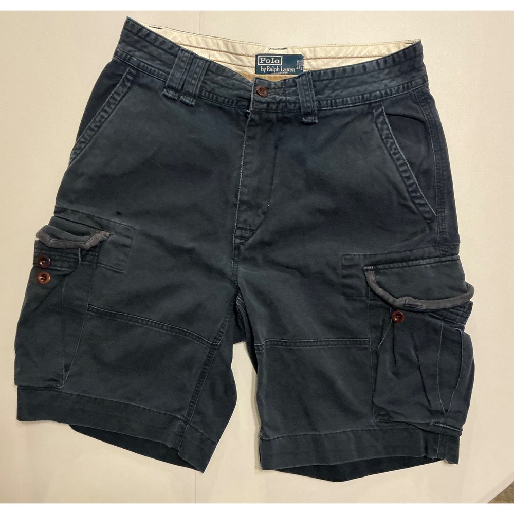VTG Y2K Baggy Polo Ralph Lauren Men Navy‎ Military Cargo Shorts Faded Utility 31